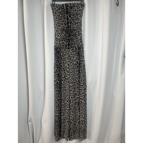 FUZZI Cammello Leopard Print Strapless Mesh Jumpsuit Sz L New - Picture 2 of 8